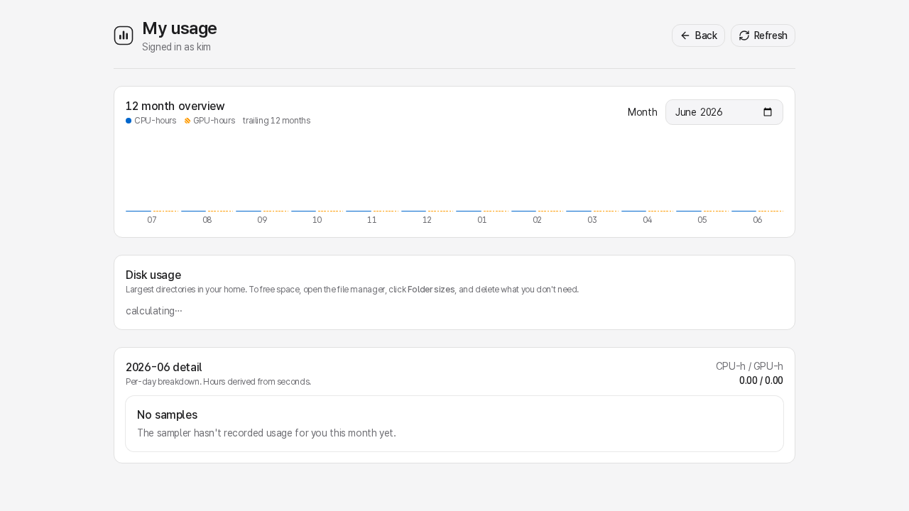 Usage page with daily summaries and CSV-oriented reports